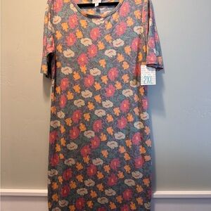 LuLaRoe Floral Dress - Gray, Pink, Orange